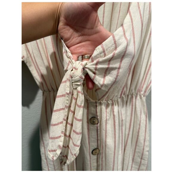 ZARA Linen Blend Striped Knotted Short Sleeve Mini Dress - Picture 4 of 5